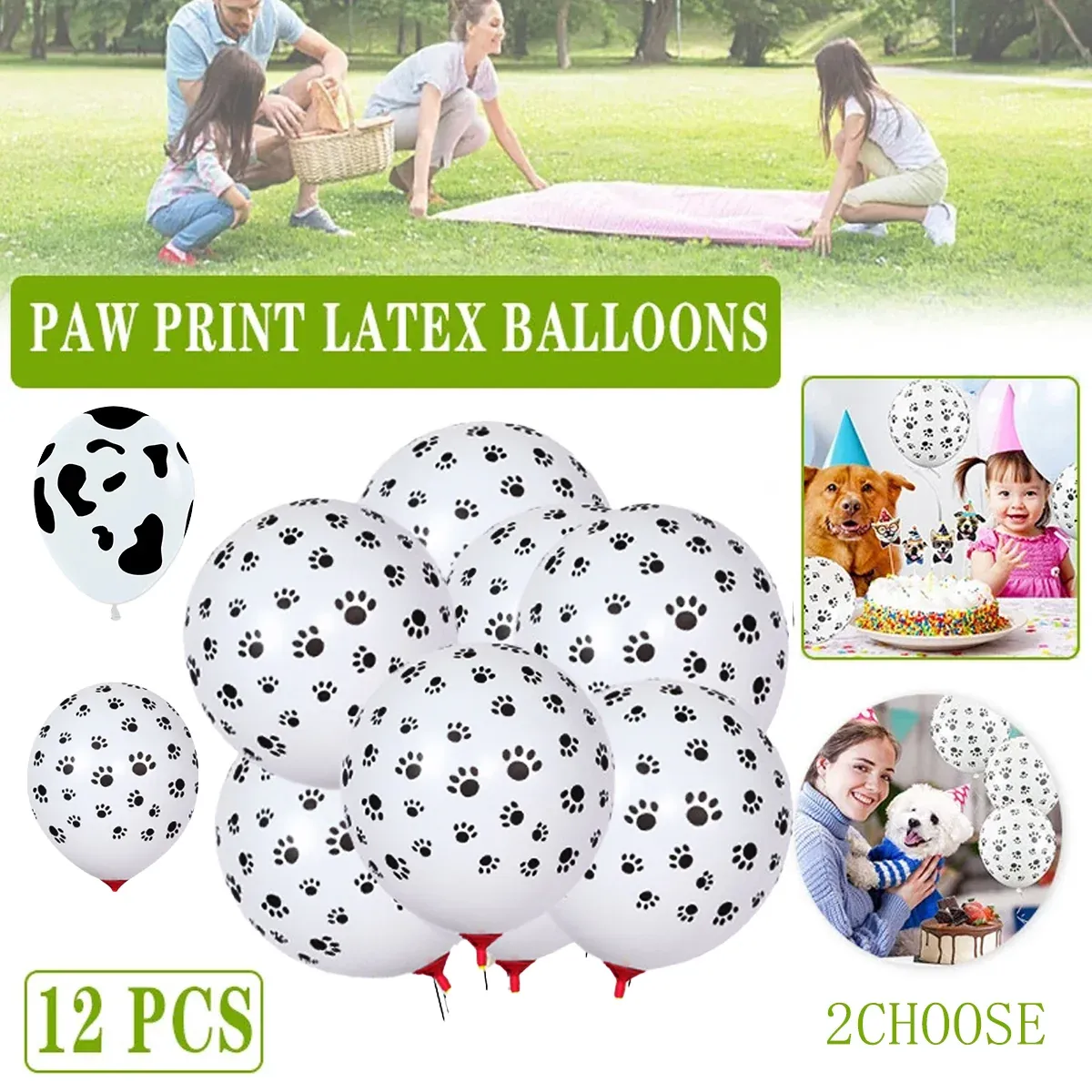 12pcs Cow Print or Paw Print Balloons White Latex Party Decorations 12 Inch - Paw — image 2