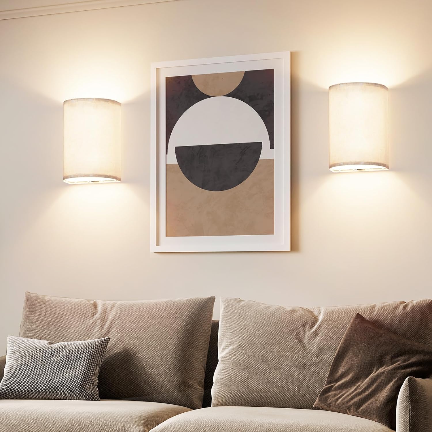 Battery Operated Wall Lights,2 Pack Wall Light Decor with Remote Control,3 Colors Dimmable Fabric Shade Wall Lamps,Wireless Sconce Wall Lights for Farmhouse โ image 4