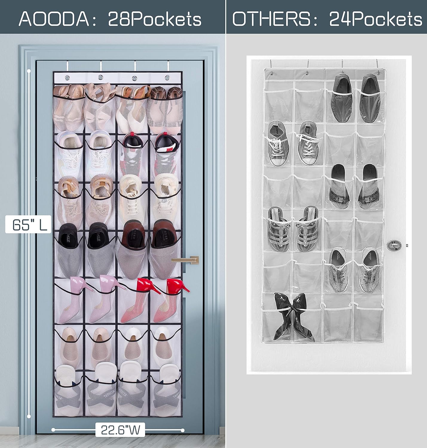 28 Large Mesh Pockets Over The Door Shoe Rack, Hanging Shoe Organizer for Closet Hanging Shoe Rack Holder Hanger, White — image 3
