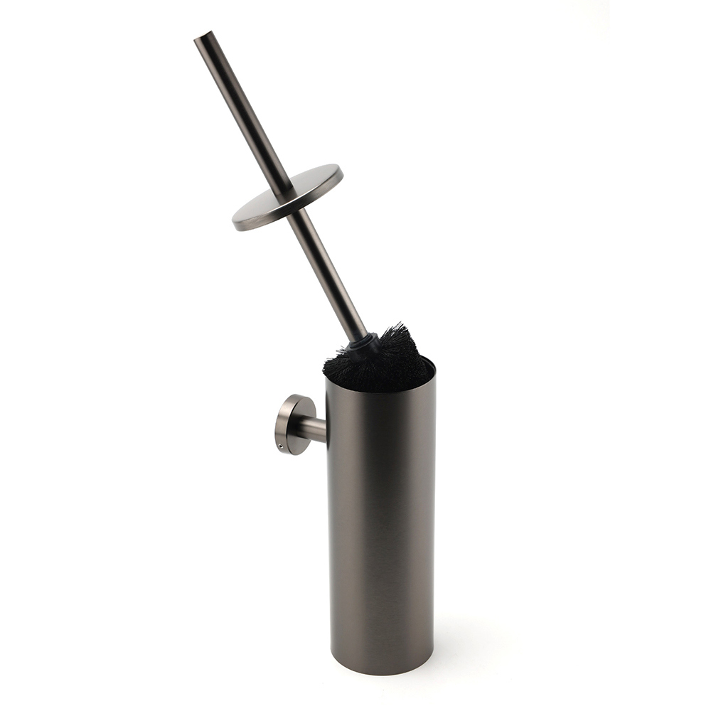 Bathroom Accessory Gun Metal Round Toilet Brush & Stainless Steel Holder Cup Kit — image 3