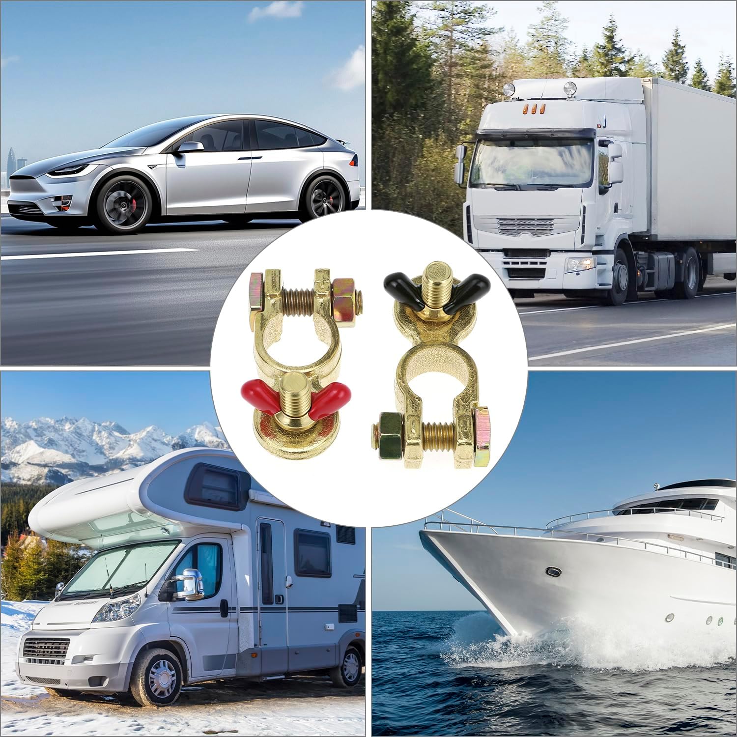 Brass Marine Grade Battery Terminal Top Post, 4 Pairs Battery Terminal Connectors, Battery Terminal Clamps for Boat Car RV, Fit All Standard Top of Post — image 5