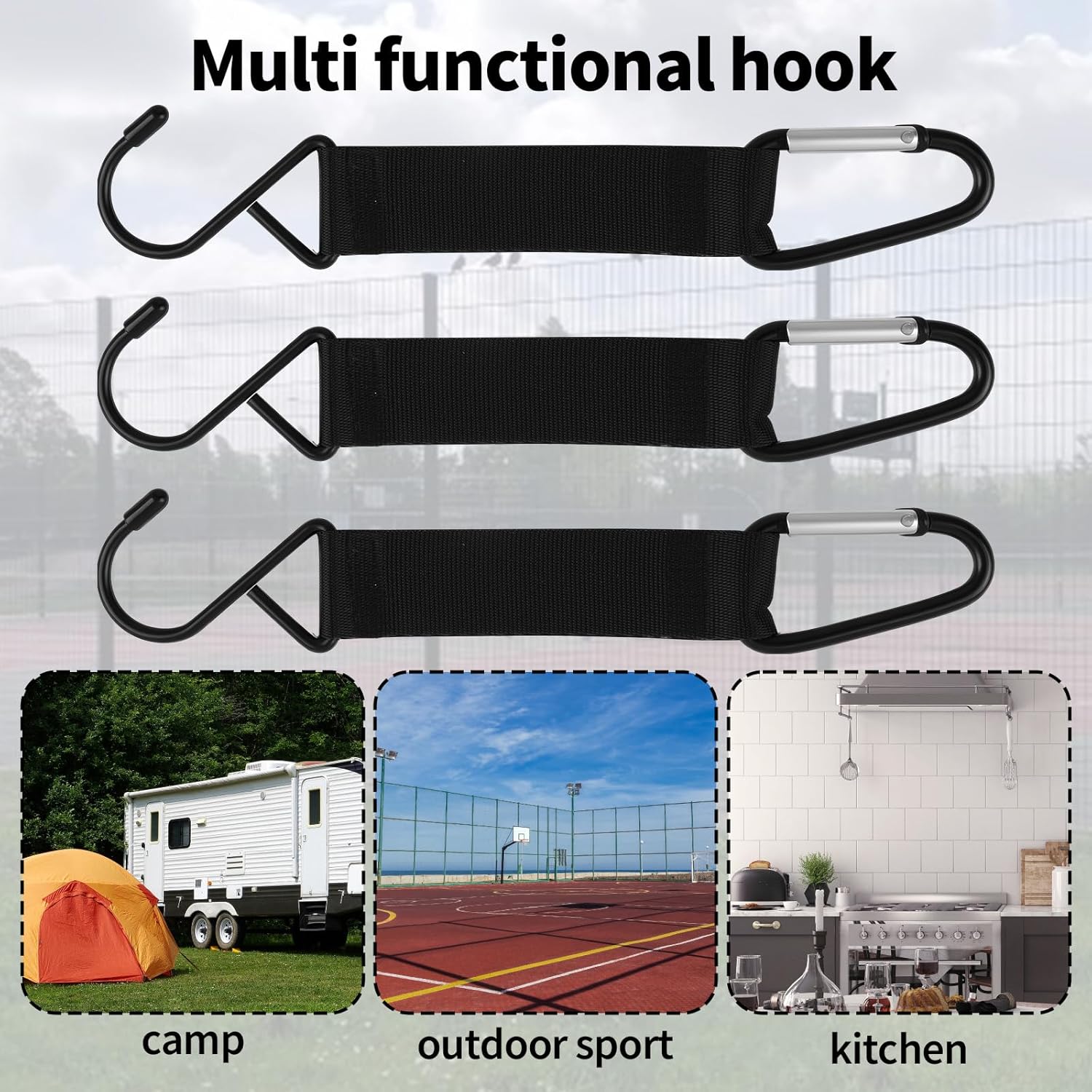 Carabiner Fence Hooks 3 Pcs Fence Hook for Tennis Baseball Bag, Nylon Safety Metal Buckle Hanging Hooks for Outdoor Sports Backpacks Water Bottles Camping โ image 5