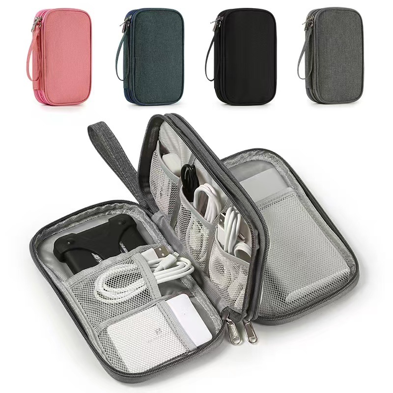 2-PCS Dark Grey Double Layer Travel Electronics Organizer Bag Waterproof Cable Pouch for Power Bank and Phone Portable Storage for Australians — image 3