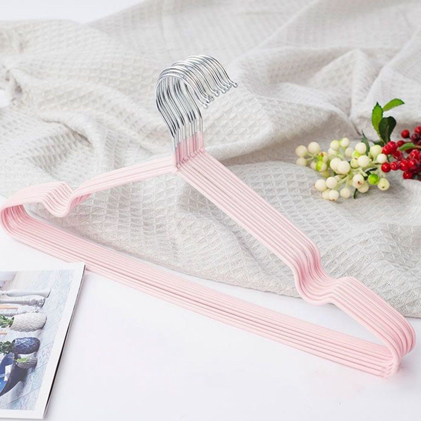 Clothes Hangers Prevent Slip Space Saving Heavy Duty Dry Wet Thick Clothes Hangers for Home Dormitory Pink — image 6