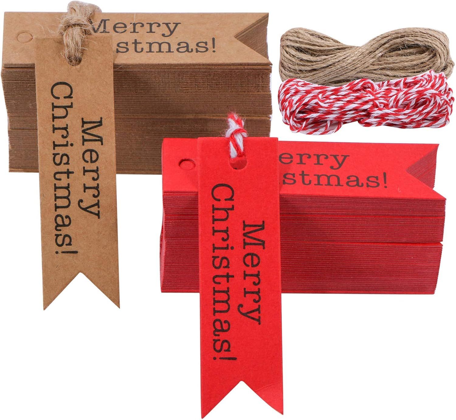 200 PCS Merry Christmas Gift Tags,Mini Kraft Paper Gift Tags,Craft Hanging Decoration Labels with 65.6 Feet Twines String for DIY Art and Home — image 2