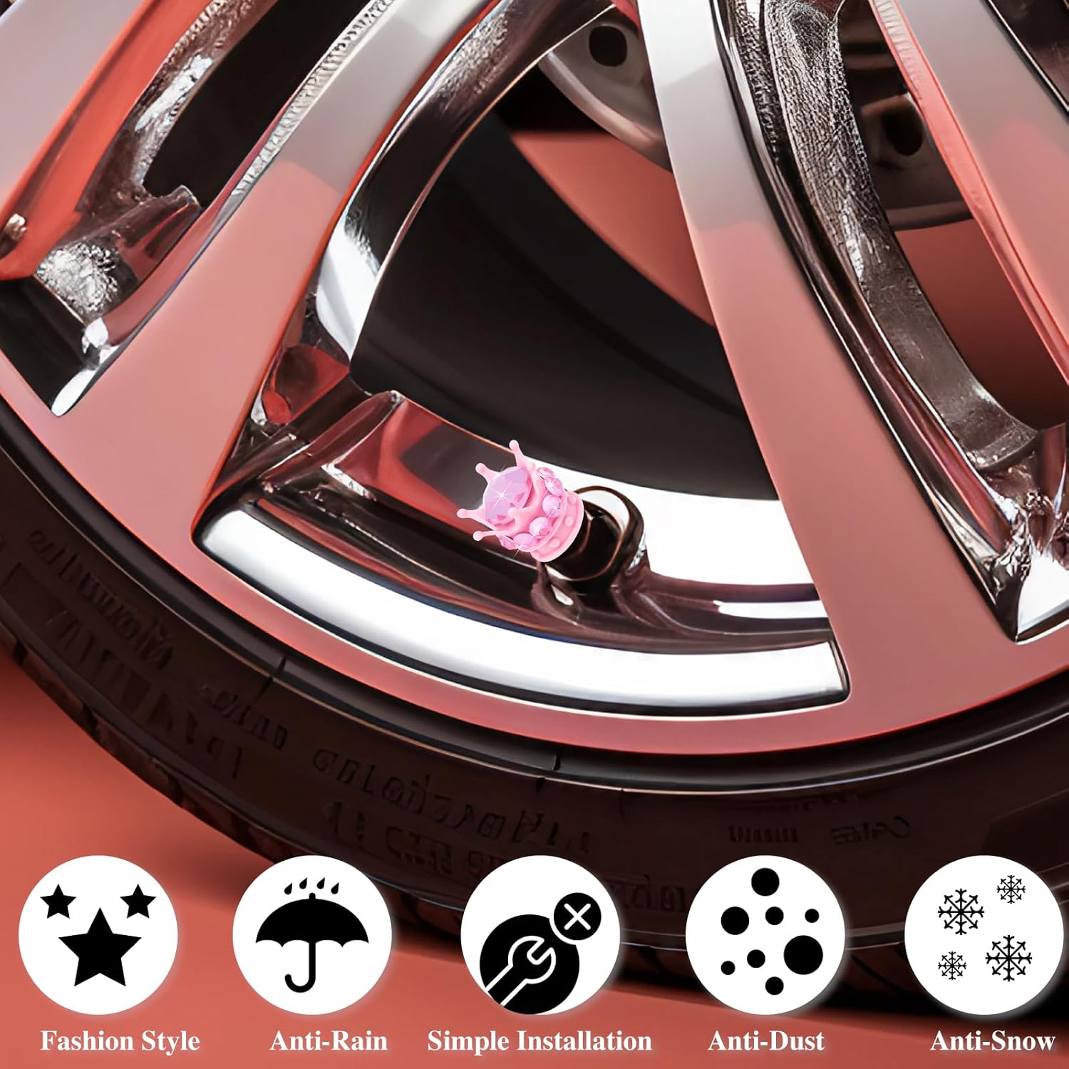4PCS Crown Bling Tire Stem Valve Caps, Crystal Diamond Car Wheel Tire Valve Caps Universal Copper Core Stem Covers for Cars, SUV, Trucks, Bikes, Motorcycles — image 6