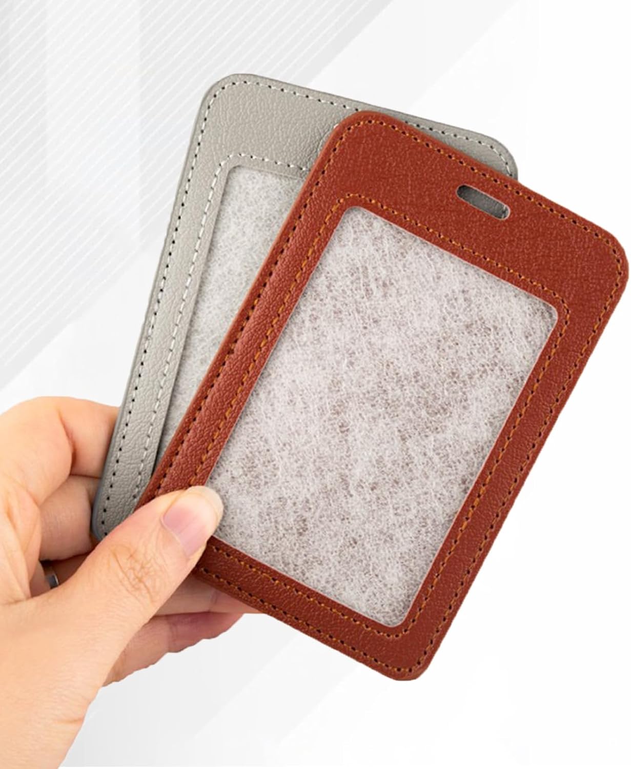 1 Pcs Leather ID Badge Holder - Horizontal, Black, Multiple Card Slots for Offices, Staff, Students, Employees — image 4