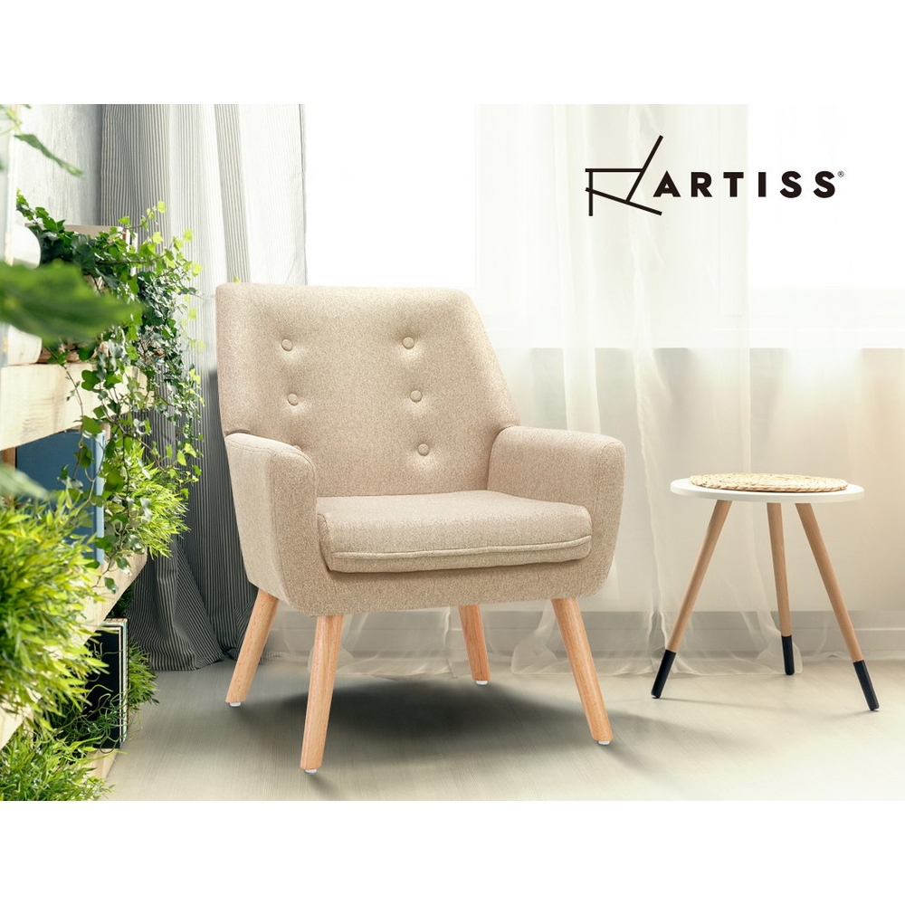 Artiss Armchair Linen Fabric Anne Beige β image 6