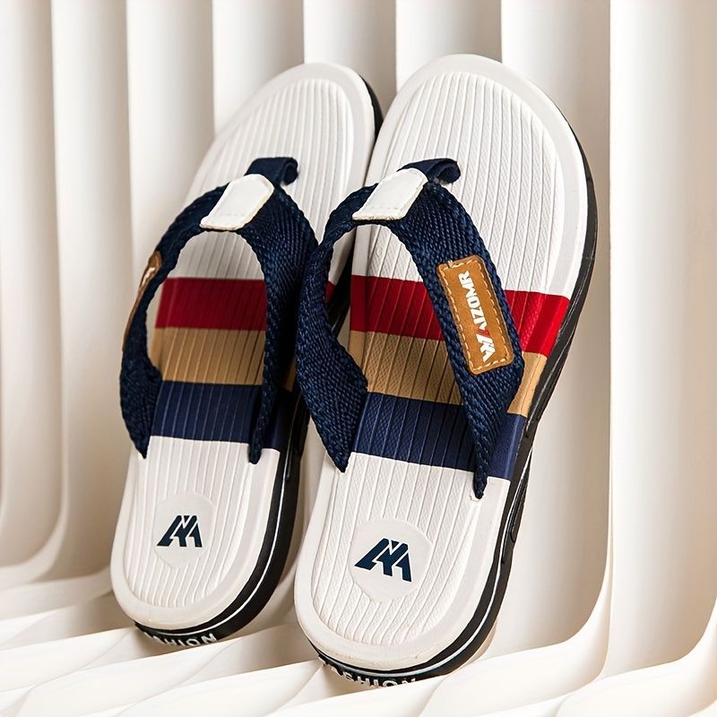 Men'S Flip-Flops Summer Sandals Thick-Soled Anti-Slip Anti-Odor Wear-Resistant - White - Size 40