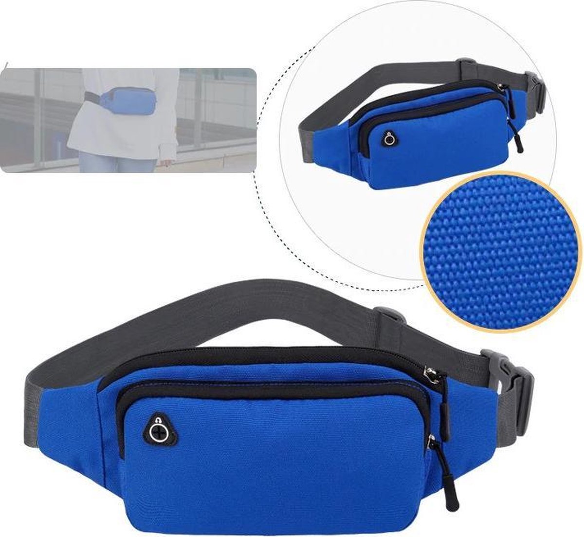 Waist Bag - Travel Fanny Pack – Pouch Bag – Waist Bag with Headphone/Earbud Hole - Festival Must-Haves – Waistpack - Smartphone Waist Bag – Black — image 3