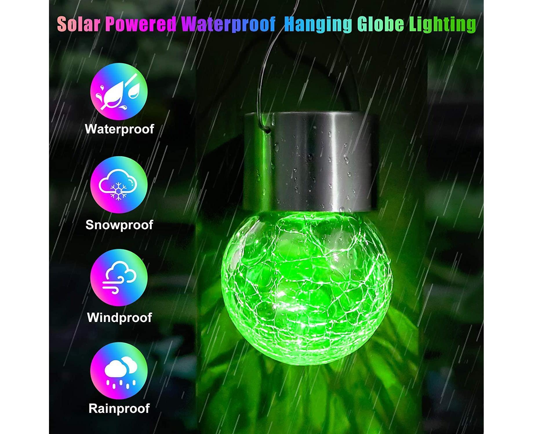 12Pack Outdoor Hanging Solar Lights - Cracked Glass Solar Lights Waterproof LED Decorative Ball Lights Tree Solar Powered -Multicolor — image 2
