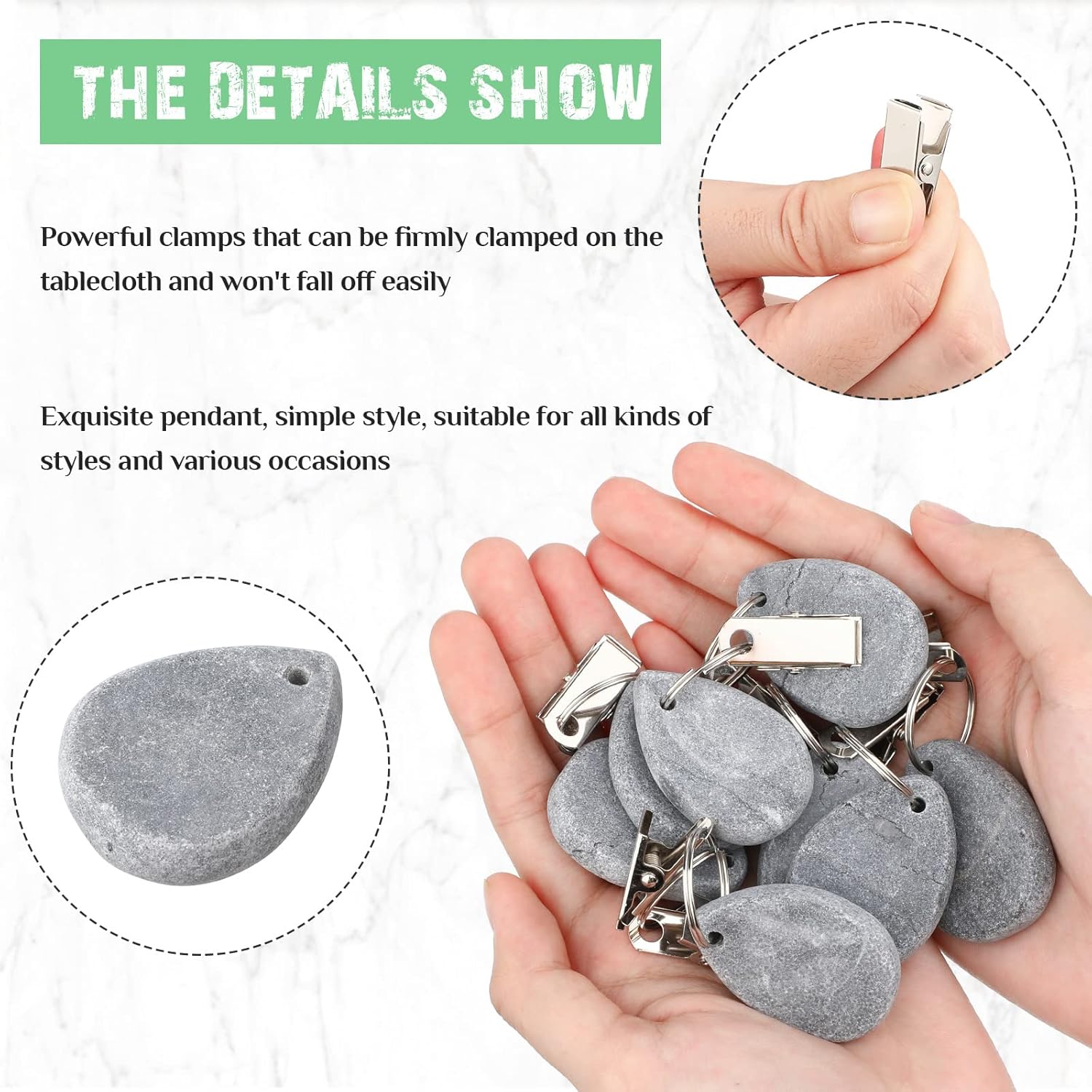 12 Pcs Tablecloth Weights Tablecloth Pendant Teardrop Shape Table Cover Weights with Metal Clips for Outdoor Picnic Garden Dinner Table Cover Decoration(Light — image 4
