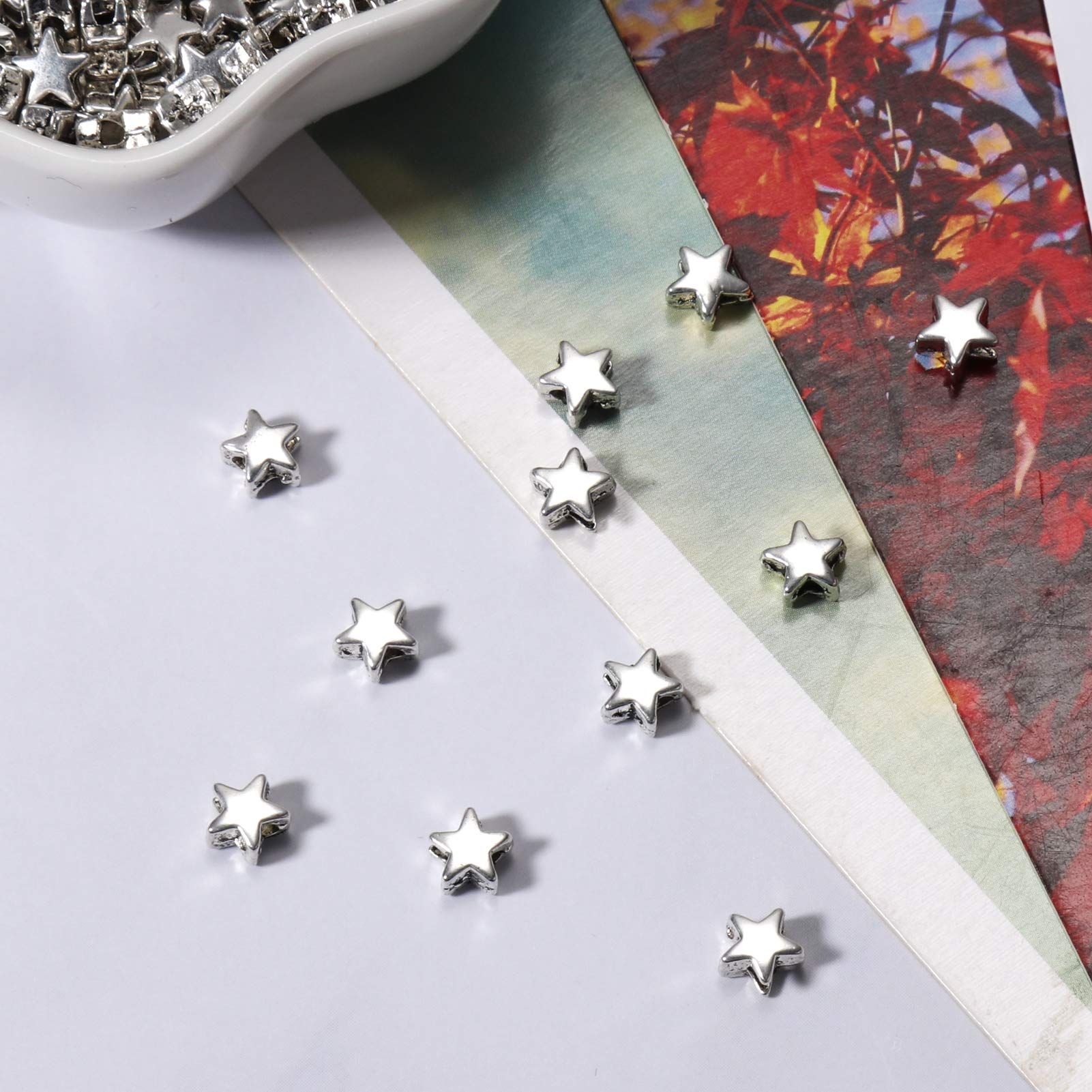 200 Pieces Star Beads, Metal Star Shape Charm Beads Spacer Beads Loose Beads Pendent Beads Craft Beads Kit for DIY Jewelry