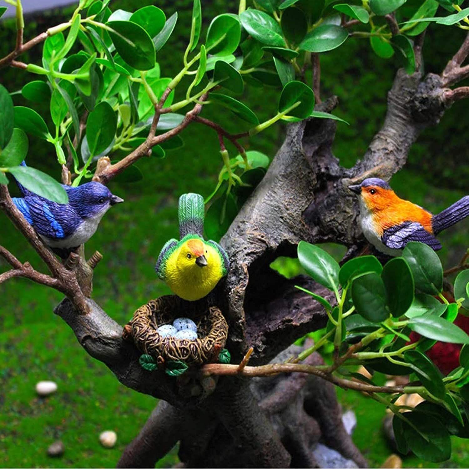 3PC Resin Fake Birds Figurines Home Decor Garden Resin Bird Decorations for The Home Resin Animals Model Ornaments Mini Garden