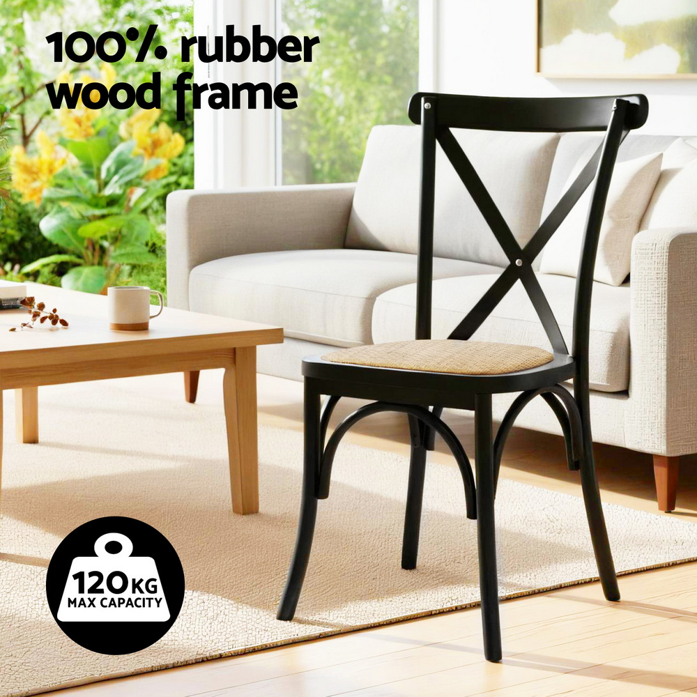 Artiss 2x Dining Chairs Rattan Wooden Kitchen Accent Chair Cafe Lounge Rubber Wood โ image 4