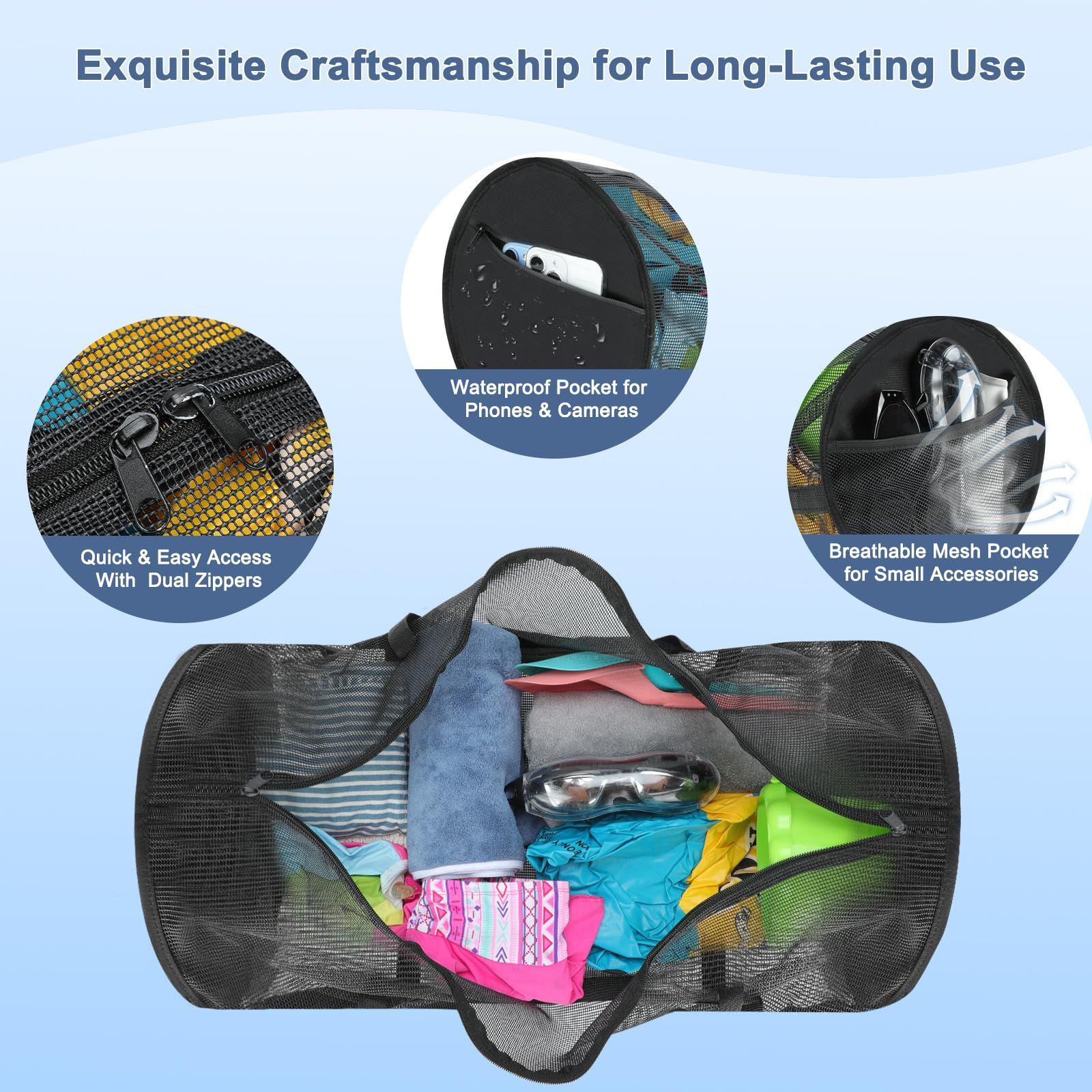 Diving Mesh Duffel Bag Large Capacity, Quick-Dry Ventilation System Mesh Duffel Bag for Scuba Diving, Snorkeling & Spearfishing Ideal Beach Travel Companion — image 2