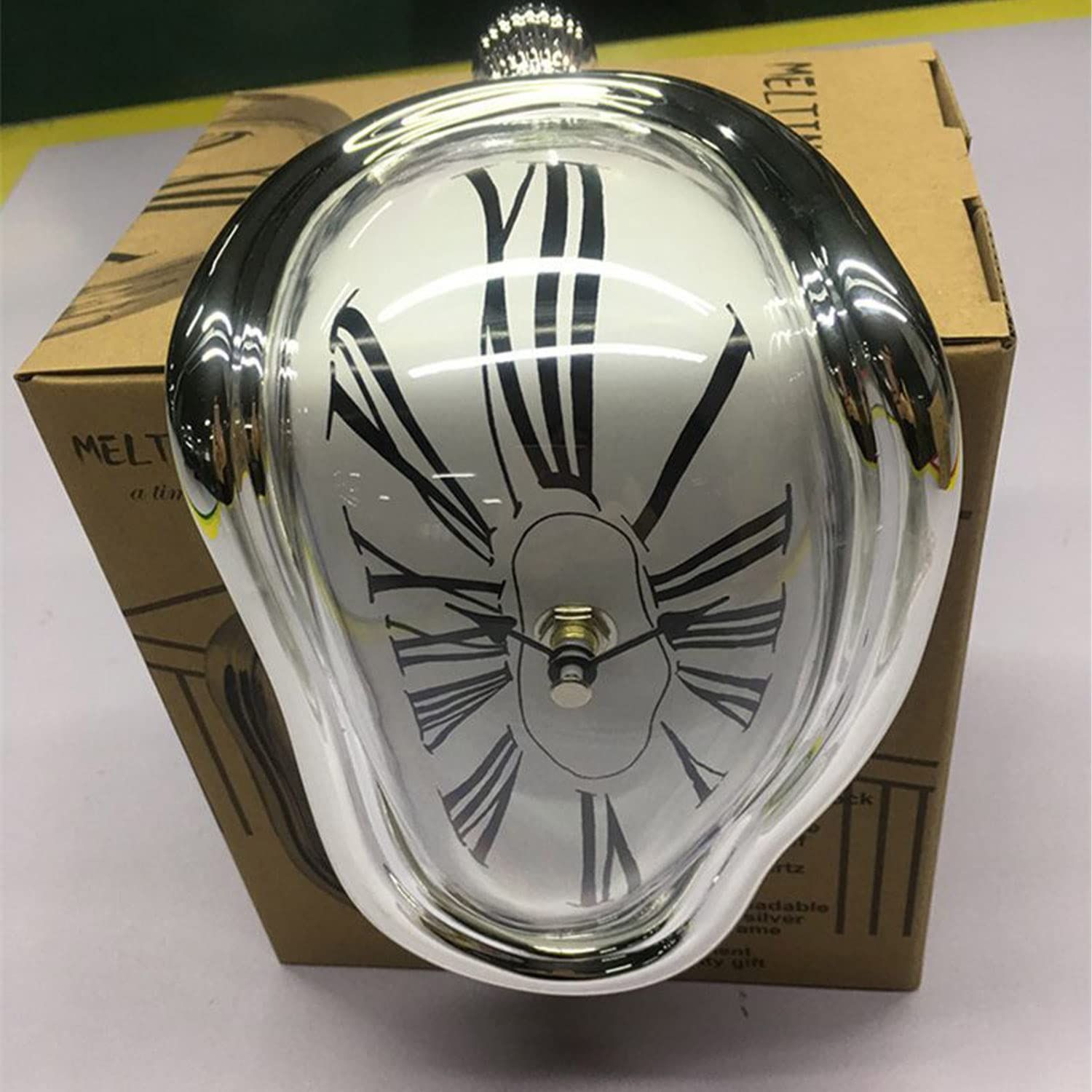 Melting Clock, Watch Melted Wall Clock for Decorative Home Office Shelf Desk Table Funny Creative Gift Gold — image 3