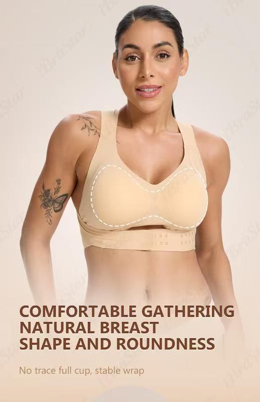 L Size Black Wireless Posture Support Sports Full Coverage Bra for Women – High Elastic Seamless Fitness Underwear with Adjustable Front Closure, Wide Straps — image 4