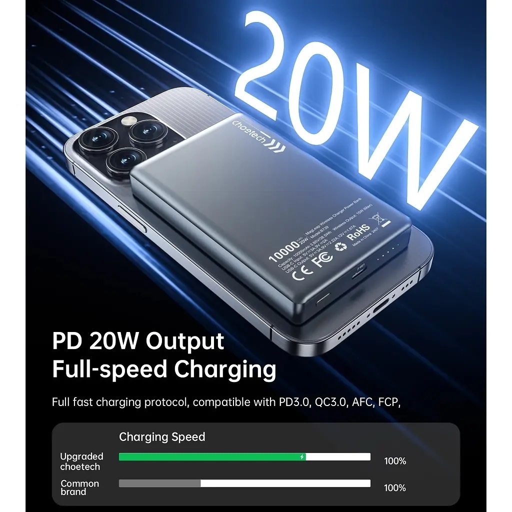 CHOETECH B739-BK 20W Slim USB-C 10000mAh Magnetic Power Bank - Black โ image 4