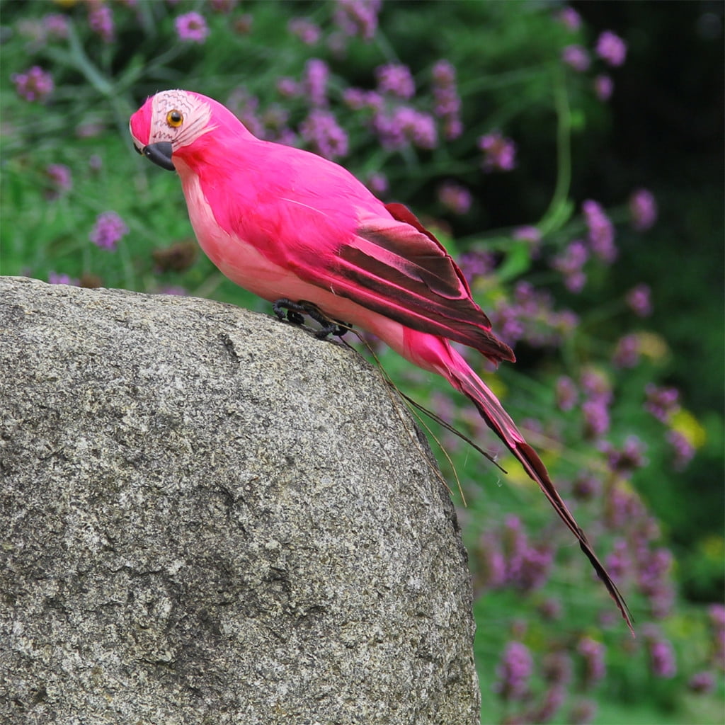 Fake Parrot, 10 x 0.4 Inch Realistic Artificial Birds Model, Fade Birds for Garden Patio Yard Lawns Tropical Tree Wall, Decorative Birds Pink โ image 4