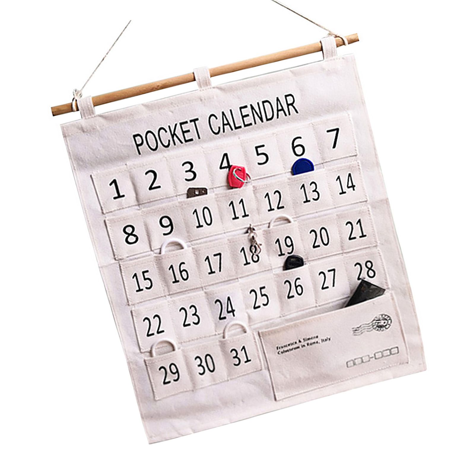 Numbered Calendar Pocket Chart Cotton and Linen Morning Check Classroom Pocket Chart Calendar Wall Hanging Organizer Large 31 Pockets — image 3