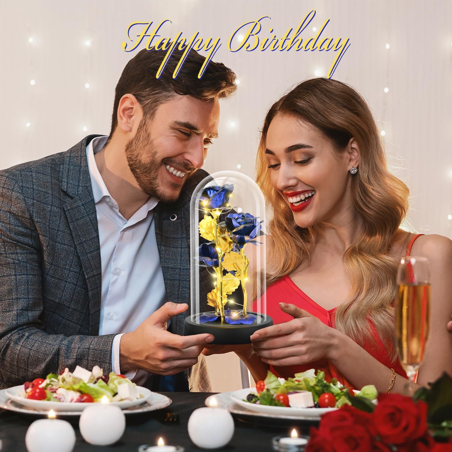 Eternal Blue Rose in Glass Dome with LED Lights, Romantic Forever Flower Gift for Valentine’s Day Anniversary Mother’s Day Birthday (Blue) — image 5