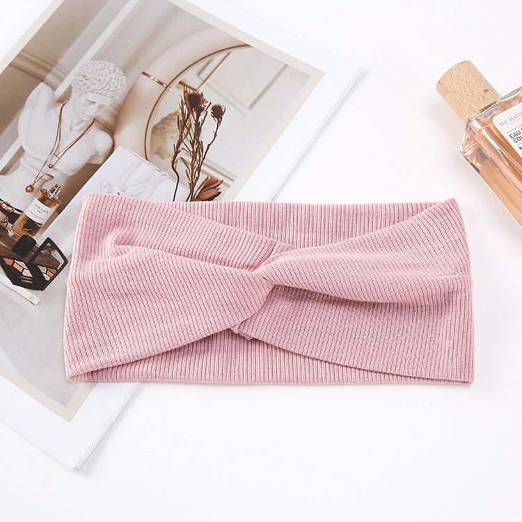 Women Solid Elastic Twisted Knotted Turban Headbands Non Slip Yoga Stretch Knot Headwrap Hair Band, Pink — image 2