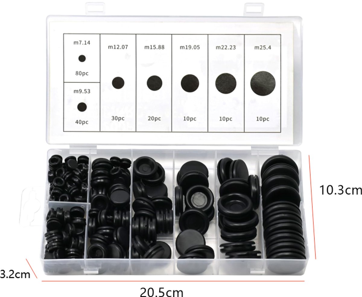 Rubber Grommet - Pack of 200 - Black - 7mm/9mm/12mm/16mm/20mm/22mm/25mm - Closed Rubber Grommet - For Wire, Electrical Installation, Cable Protection - Round โ image 6