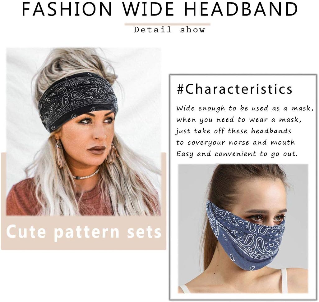 Boho Bandeau Headbands Wide Knot Hair Scarf Floral Printed Hair Band Elastic Turban Thick Head Wrap Stretch Fabric Cotton Head Bands Thick Fashion Hair โ image 6