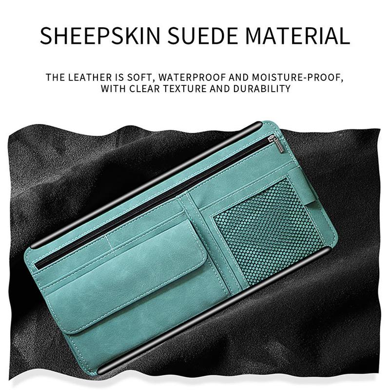 Blue Faux Suede Car Sun Visor Organizer with Spring Strap - Multi-Functional Eyewear Case & Card Holder — image 2