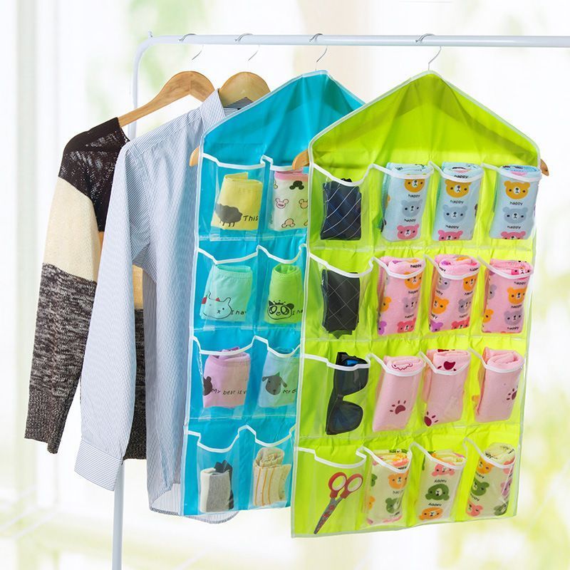 2 Pack Transparent Door Hanging Storage Organizers, 16 Slots For Socks Underwear, Rose Red, Double Pack Storage Set — image 2