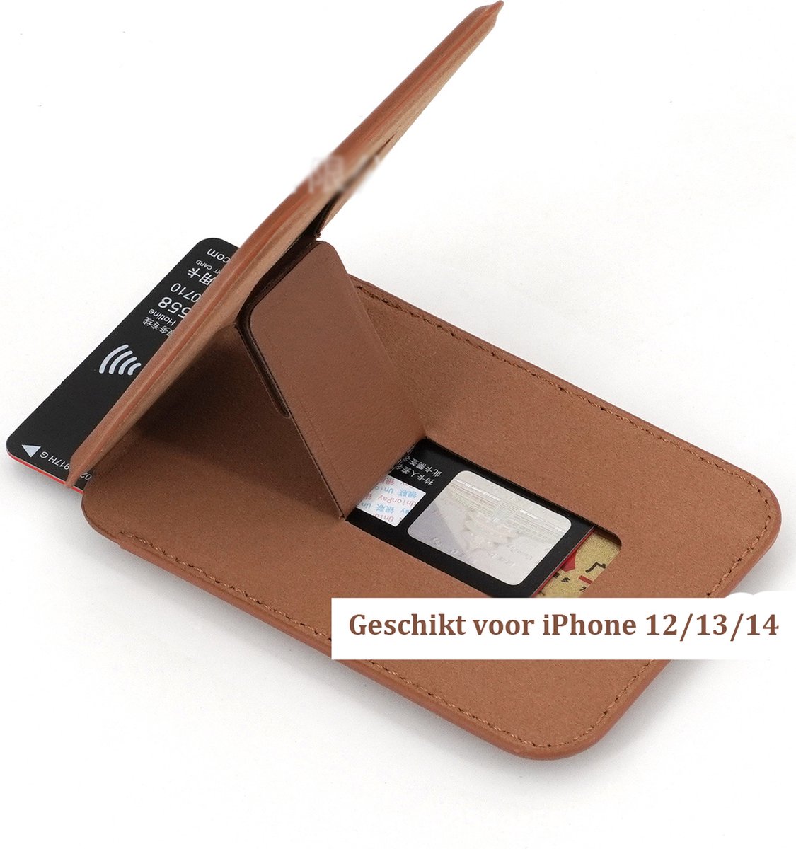 Magnetic Card Holder & Stand Suitable for MagSafe | Suitable for iPhones 12/13/14 | RFID Protection | Credit Card Holder | With Stand | 3 Cards | Brown — image 4