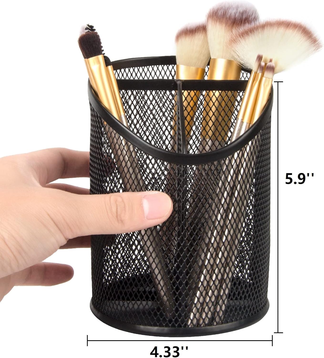 2 Pack Pen Holder Mesh Round Pencil Holder Desktop Organizer 3 Compartments, Black — image 2
