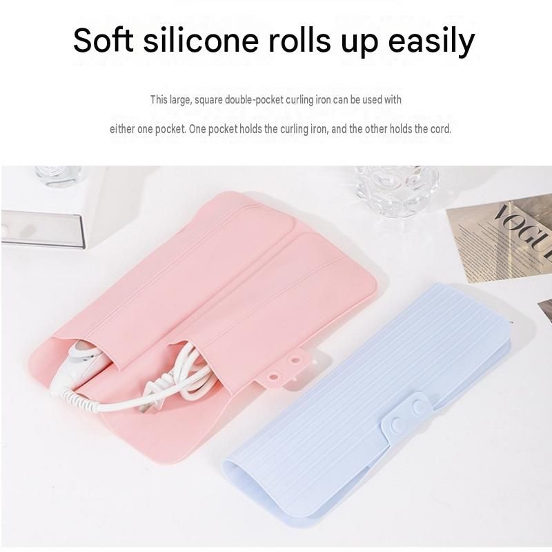 White Travel Silicone Hair Tool Storage Mat - Heat Resistant, Non-Slip, Foldable Organizer for Curling Irons and Straighteners, Dual Pocket Design for Cords — image 2
