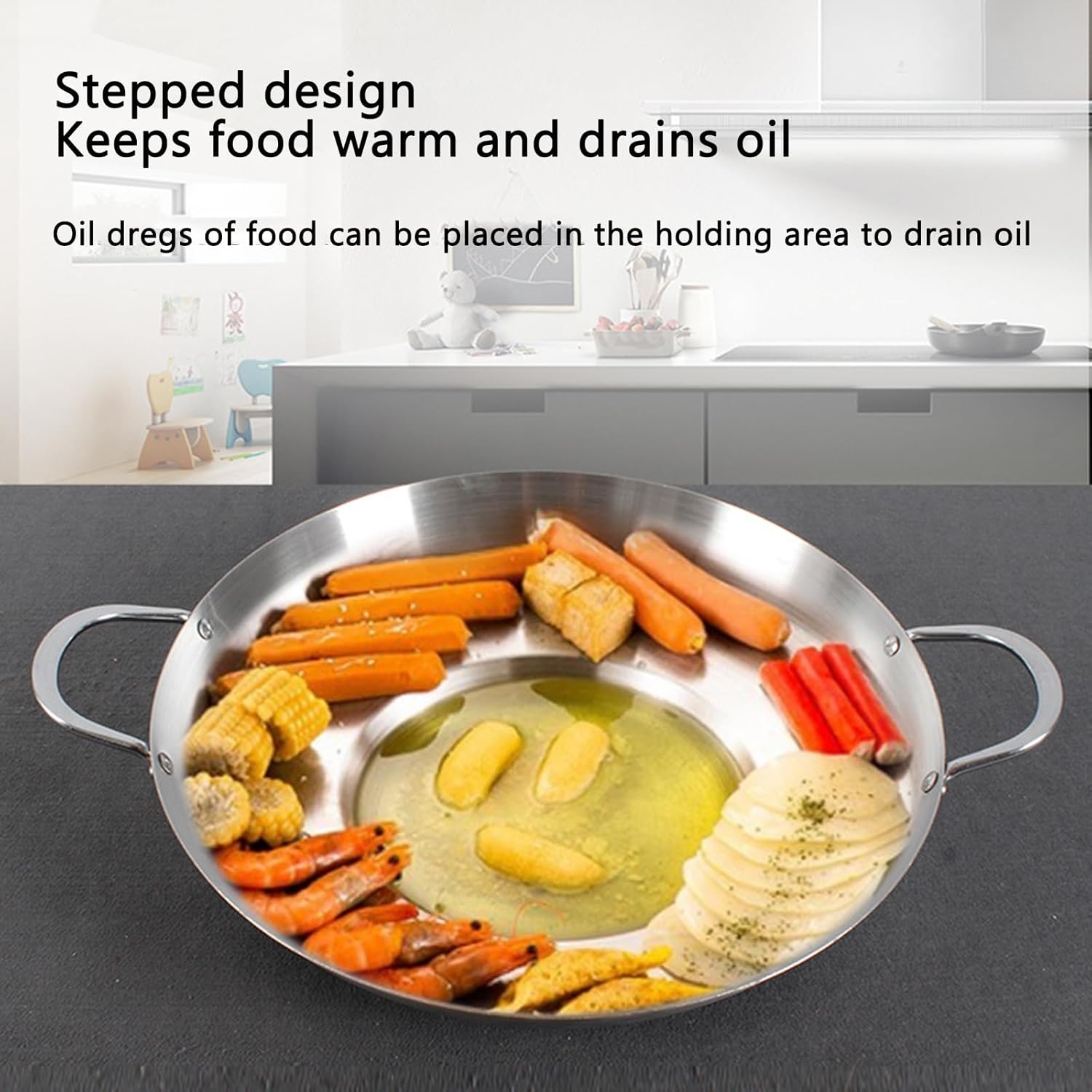 38cm Multifunctional Grill Pan with Double Handles - Silver - Suitable for Induction Gas and Barbecue - Camping Cooking Pan โ image 3