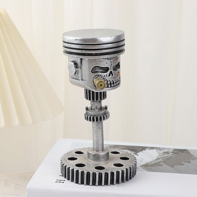 Piston Skull Face Sculpture, Resin Gear Decor, Industrial Style Home Decoration — image 3