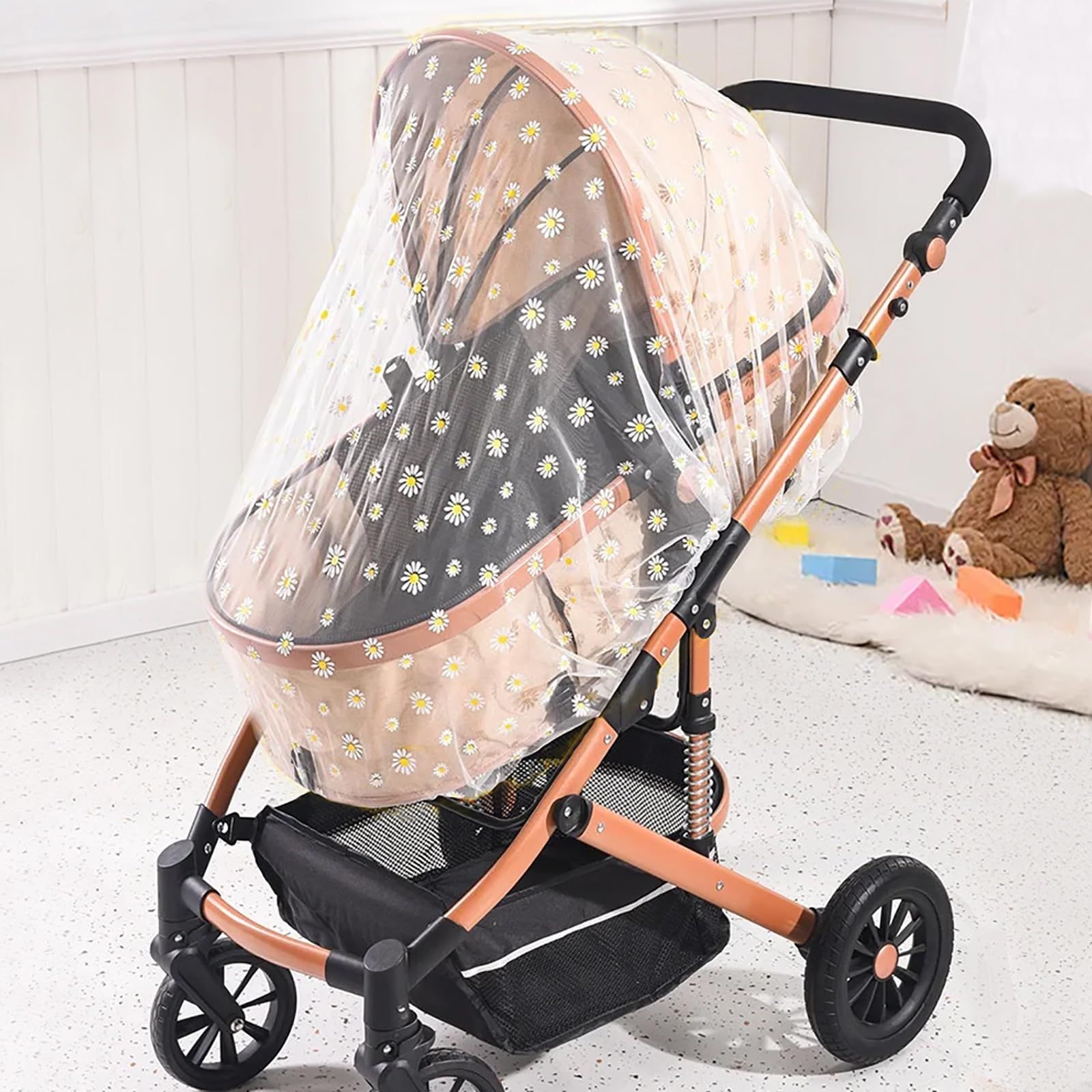 Mosquito Net for Stroller,Baby Pram Net Portable Daisy Print Stroller Netting Cover Perfect Bug Net for Strollers,Bassinets,Mini Crib — image 4