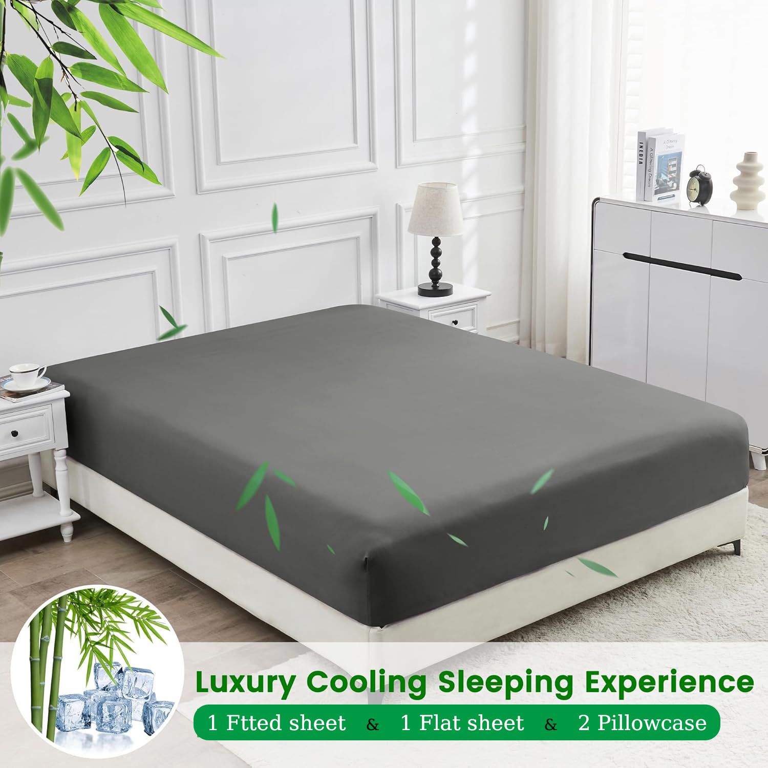 4 Piece Ultra Soft Bamboo Breathable Sheet Set -Hotel 2000TC Breathable Bed Sheets Set with 37 Centimetre Deep Pocket-Breathable Sheets for Hot — image 2
