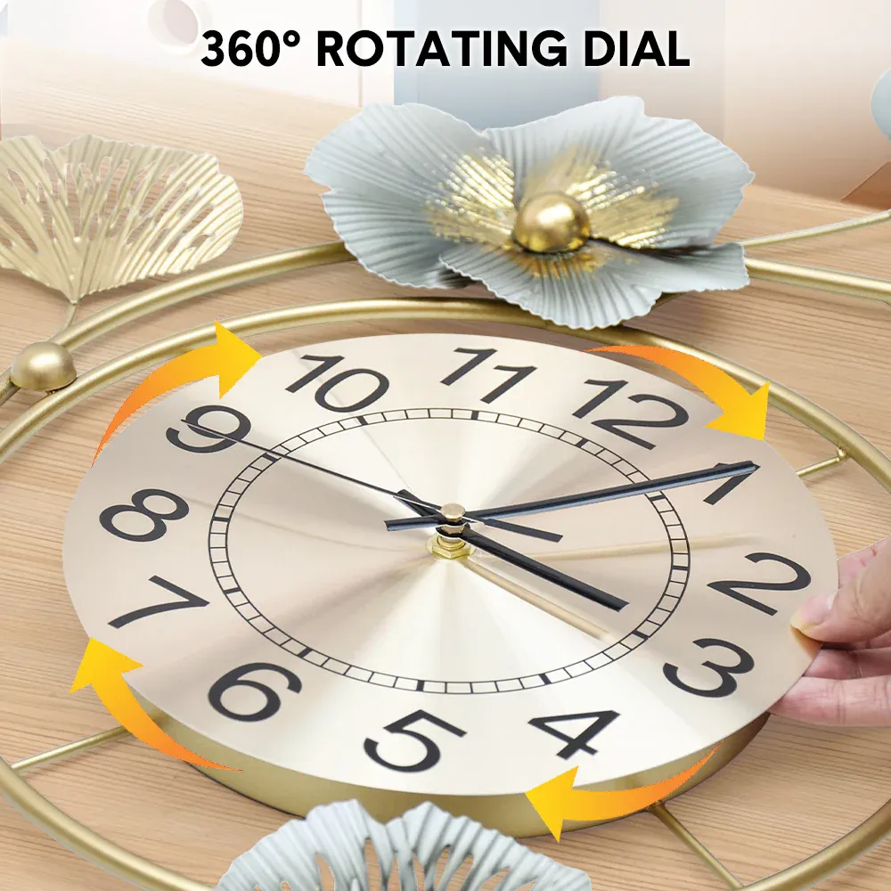 Large Wall Clock 22cm Metal Silent Non Ticking Decoration Hanging Clock Battery Operated with 3D Ginkgo Leaf Design for Living Room Bedroom Home Office โ image 4