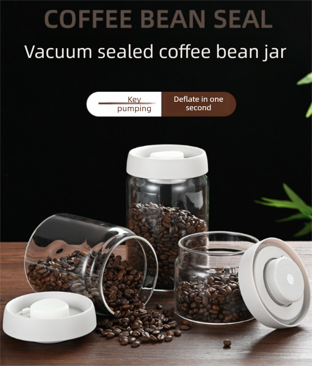 900ml Vacuum Sealed Glass Coffee Canister - One-Press Airtight Storage Jar - Medium Size Moisture-Proof Borosilicate Container for Beans & Pantry (Black Lid) — image 2