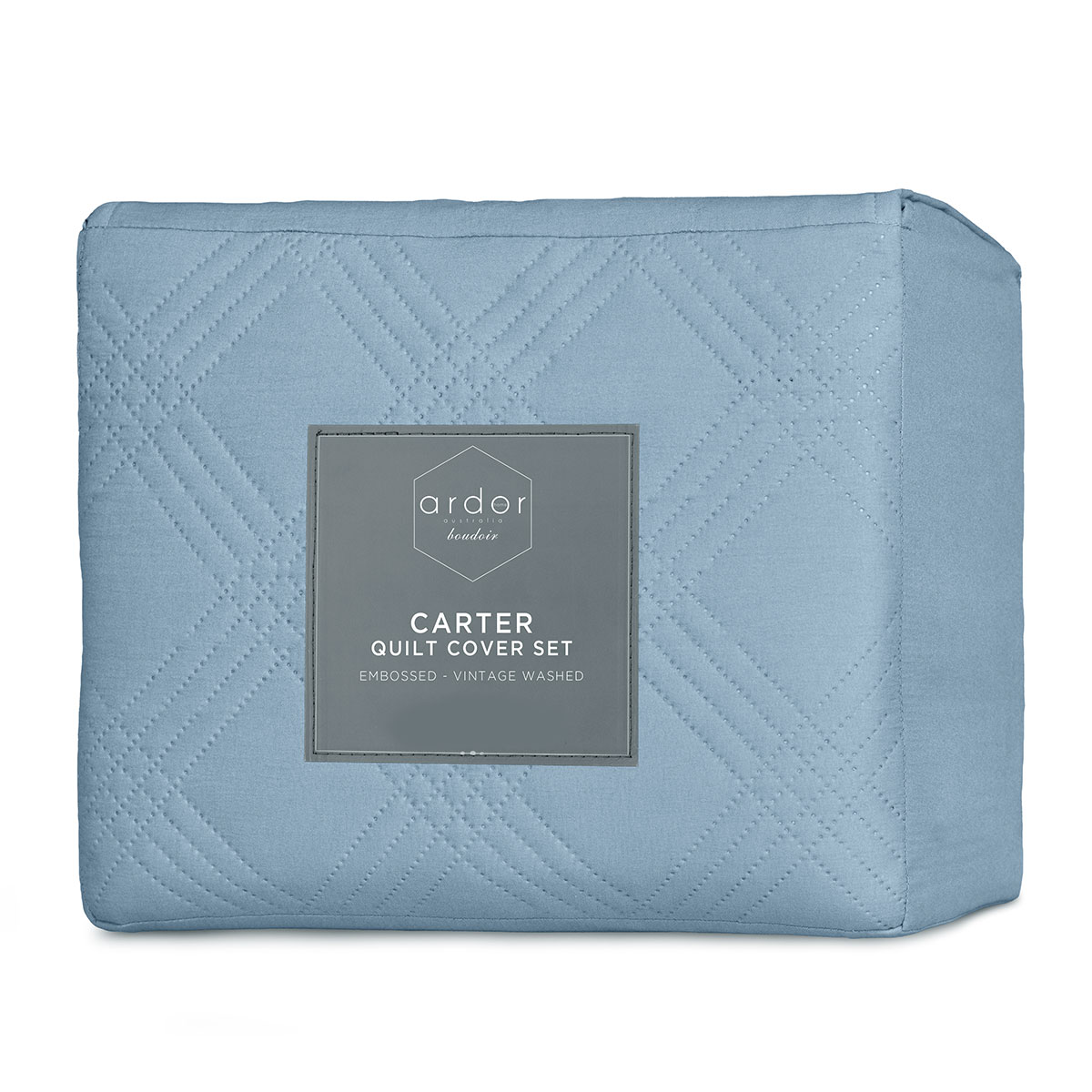 Ardor Carter Mineral Blue Embossed Vintage Washed Geometric Quilt Cover Set King โ image 5