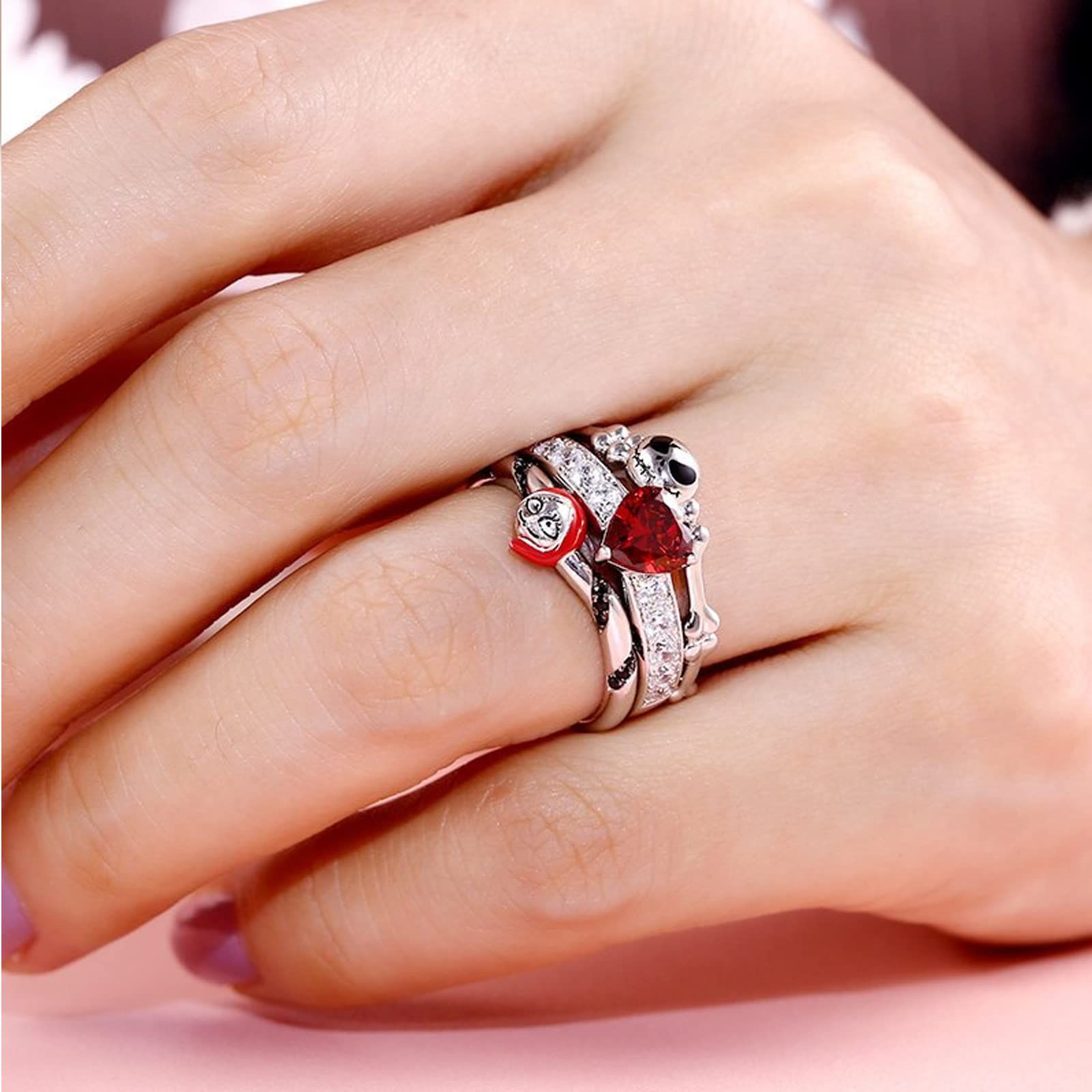 Skull Cute Halloween Rings Christmas Ring Nightmare Before Ring 2 in 1 Skeleton Rhinestone Finger Rings โ image 3