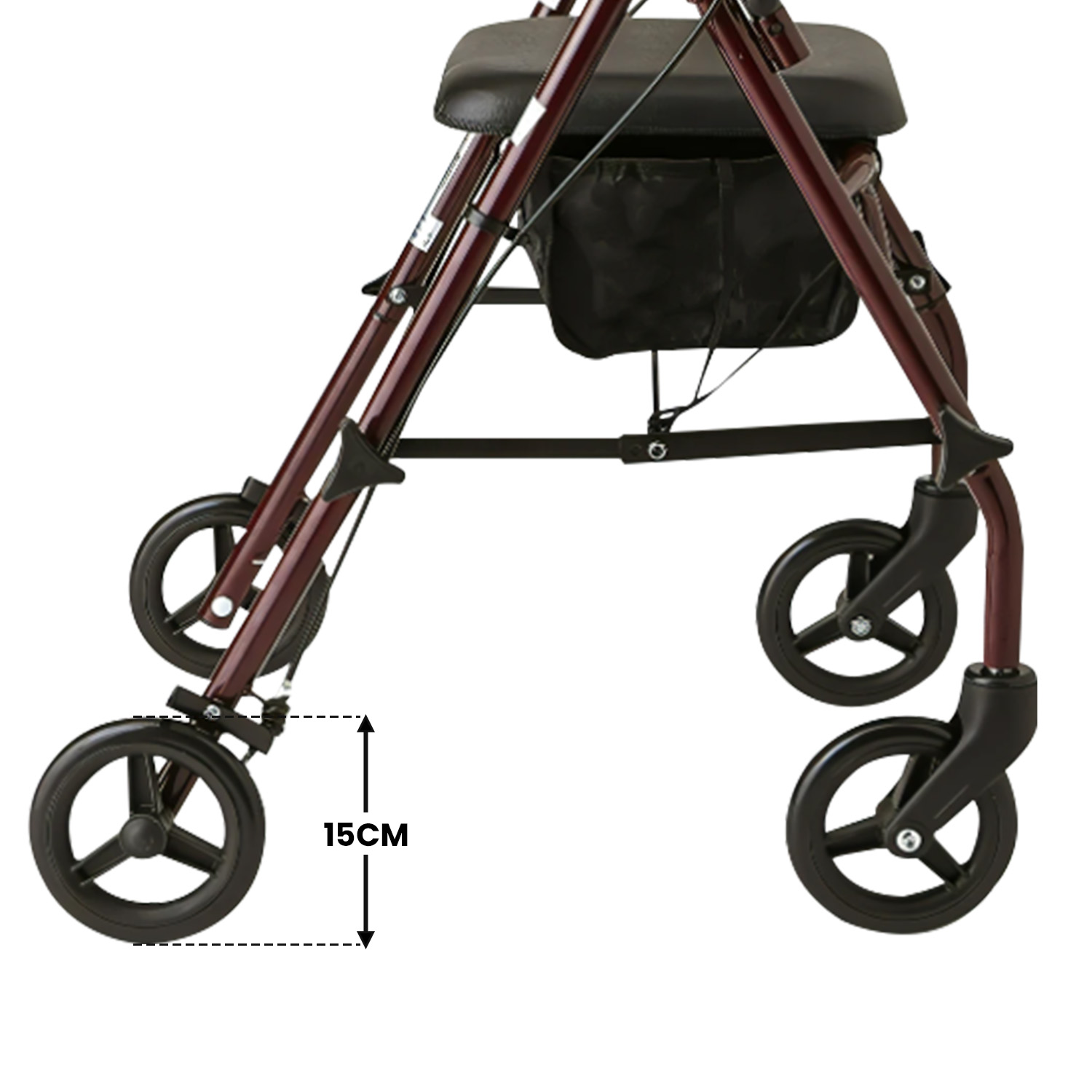 Orthonica Foldable Steel Frame 4-Wheel Rollator Walker, Height Adjustable Handles & Brakes, Seniors Mobility Aid — image 6