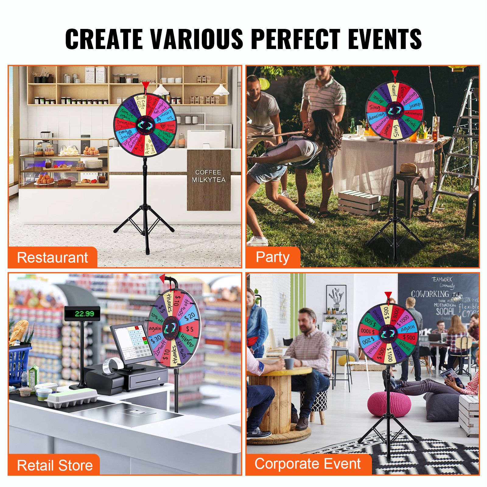 18 Inch Tabletop Color Prize Wheel with Folding Tripod Floor Stand 14 Slots Dry Erase โ image 6