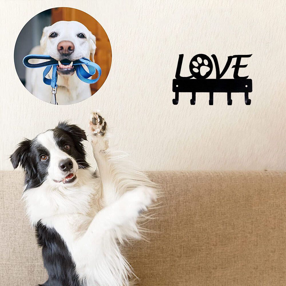 Love with Dog Paw Key Rack Hanger & Holder- Small 6 inch Wide - for Hanging Coats, Black No Rust Hooks for Scarf, Bag, Towel โ image 2