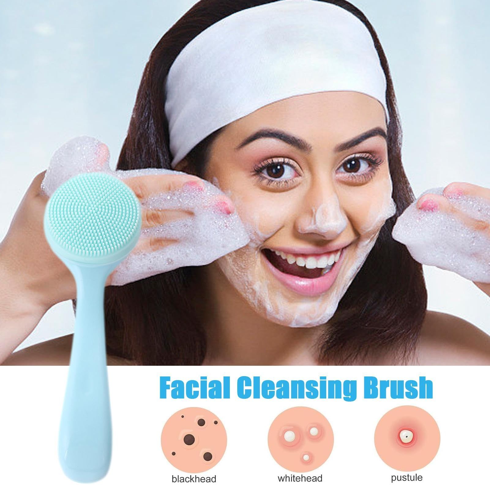 Face Wash Brush, Silicone Manual Facial Cleansing Brushes, Facial Scrubber Manual Dual Face Wash Brush, Skin Friendly Blue โ image 4