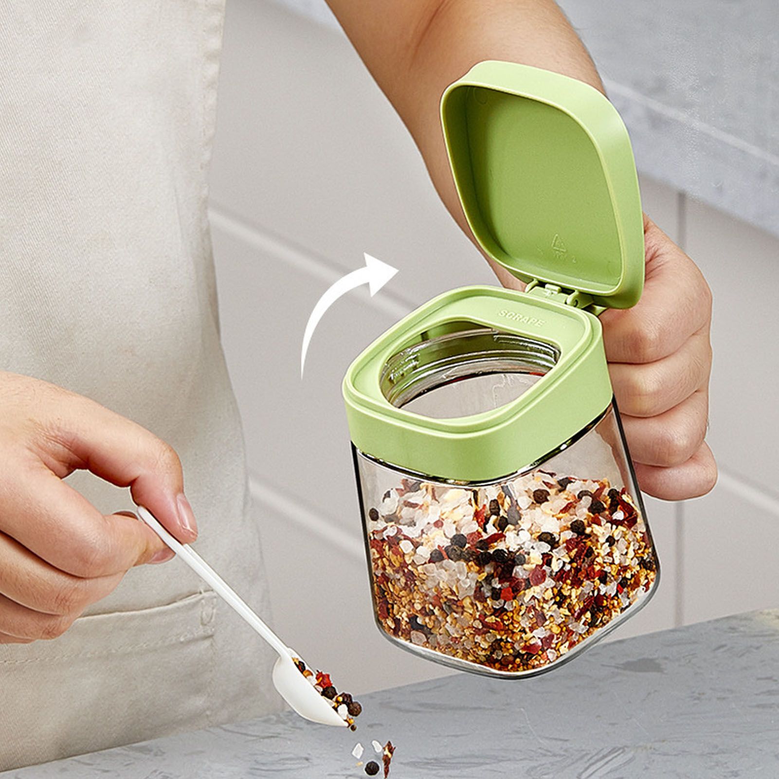 Spice Jar Glass Transparent Salt Sugar Pepper Seasoning Container Bottle for Home Kitchen Green โ image 3