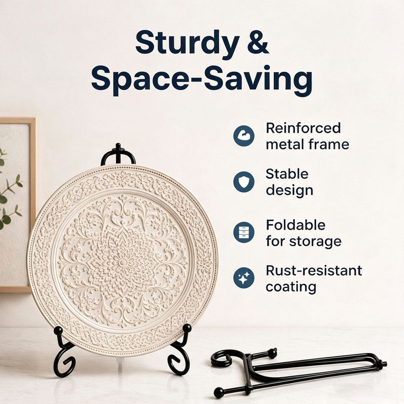 Black Metal Folding Plate Display Stand for Plates, Books and Cookbooks β image 2