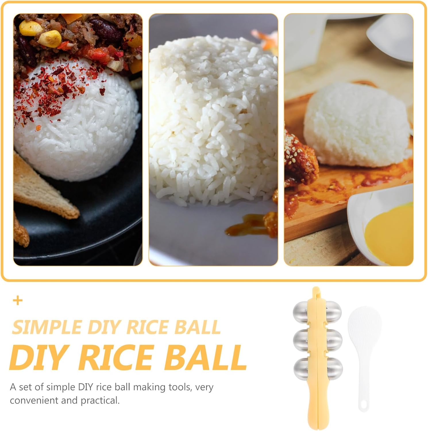 Stainless Steel Rice Ball Maker Set Triangle Sushi Mold with Rice Paddle Non-Stick Riceball Shaker Tool Yellow — image 6