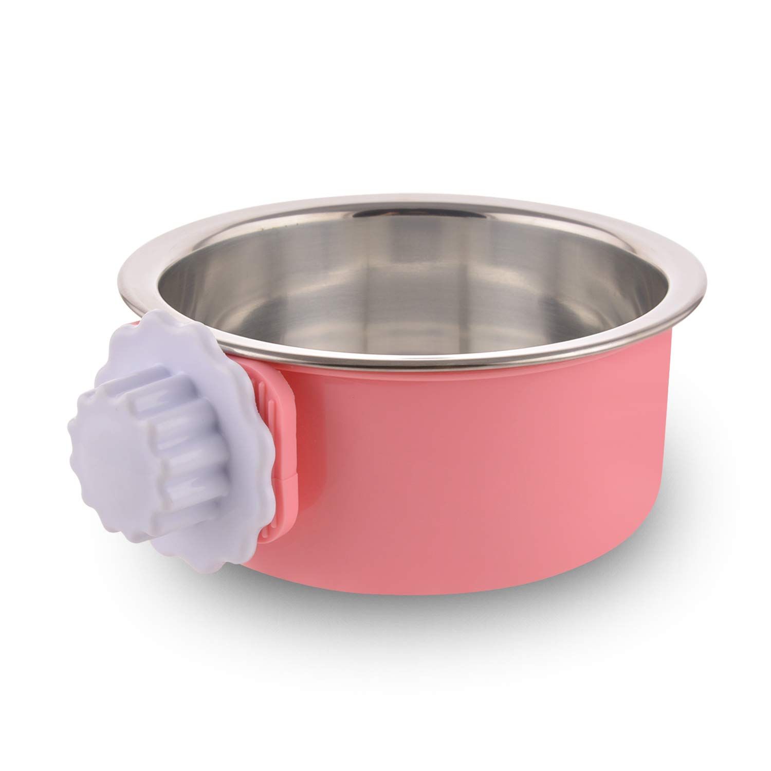 Crate Dog Bowl Removable Stainless Steel Water Food Feeder Bowls Cage Coop Cup for Cat Puppy Bird Pets (Small, Pink)
